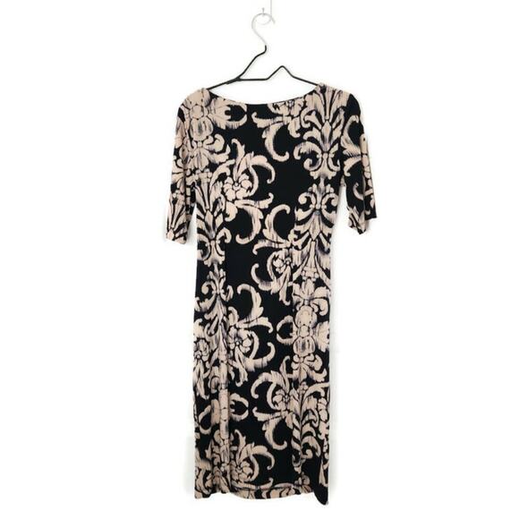 Connected Women's Fitted Gathered Black Tan Sheath Dress 8 - Picture 4 of 6